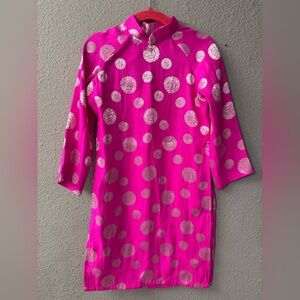 Vietnamese ao dai Pink with White Floral Patterns dress for girls